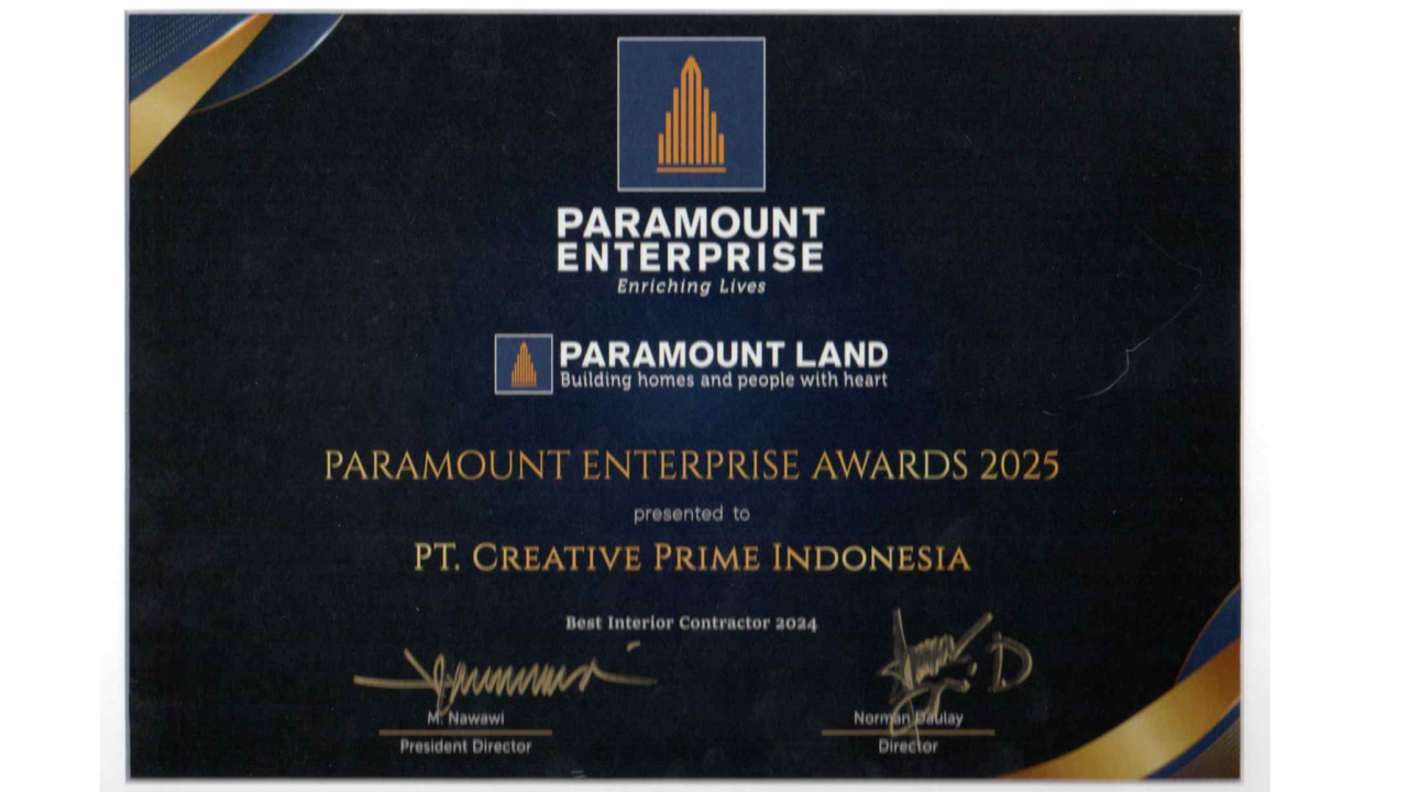 Piagam Penghargaan PT Creative Prime Indonesia Sebagai The Best Contractor 2024